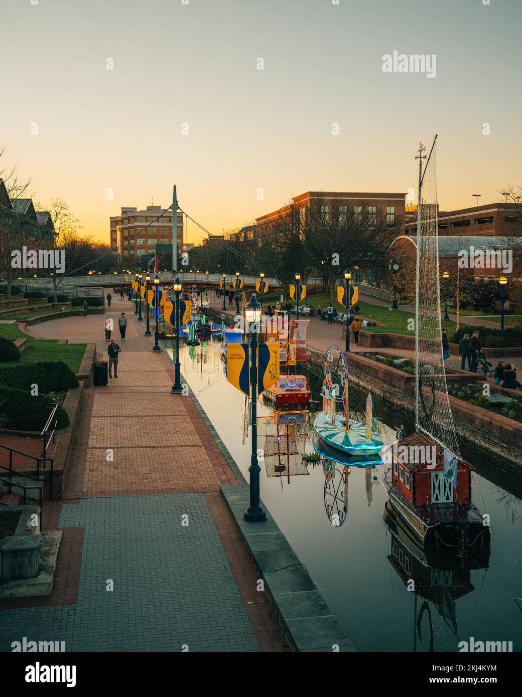 Christmas boats at Carroll Creek Park, Frederick, Maryland Stock Photo