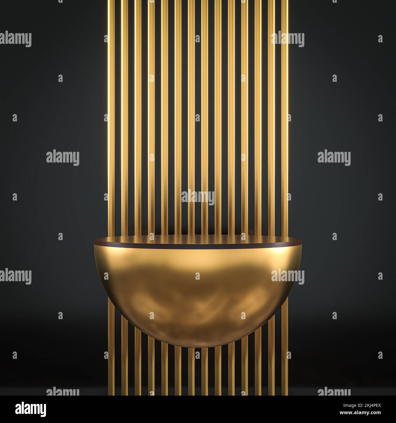 abstract background of gold hemispherical podium and black background. 3d render Stock Photo