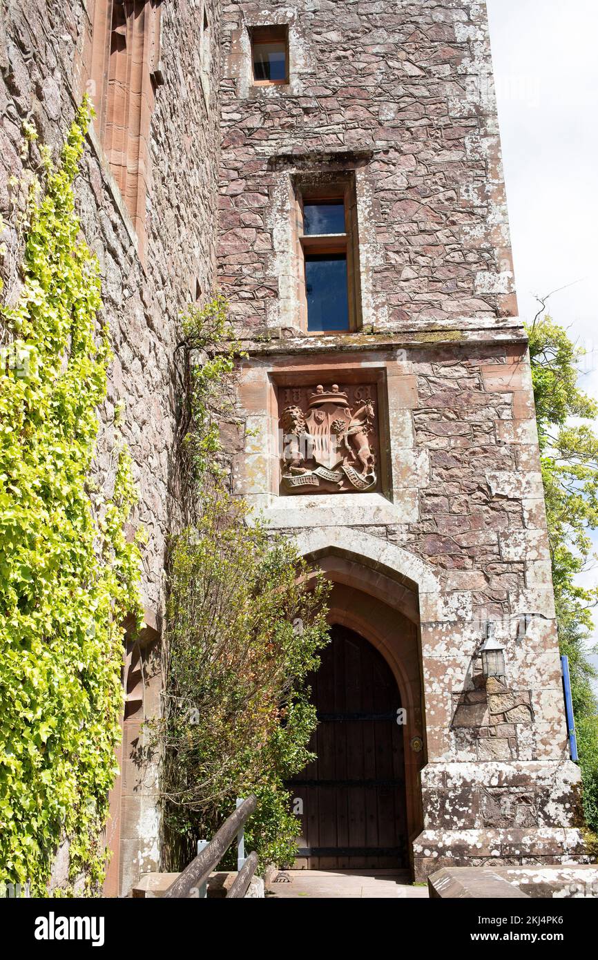 Main entrance of Muncaster Castle in the Western Lake District. -  Hawk and Owl Centre Stock Photo
