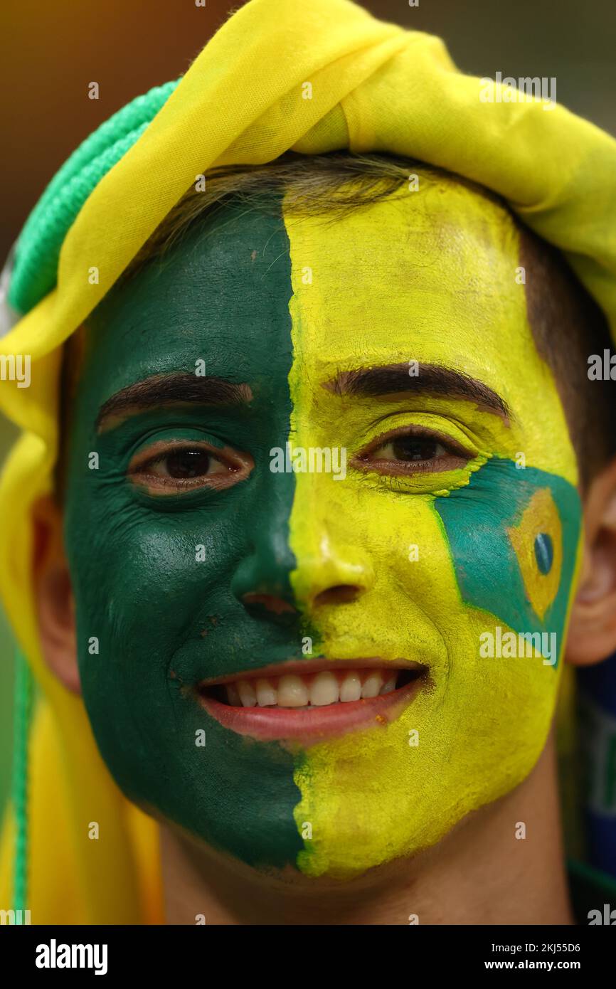 Doha, Qatar, 24th November 2022.  Brazil fan before the FIFA World Cup 2022 match at Lusail Stadium, Doha. Picture credit should read: David Klein / Sportimage Credit: Sportimage/Alamy Live News Stock Photo