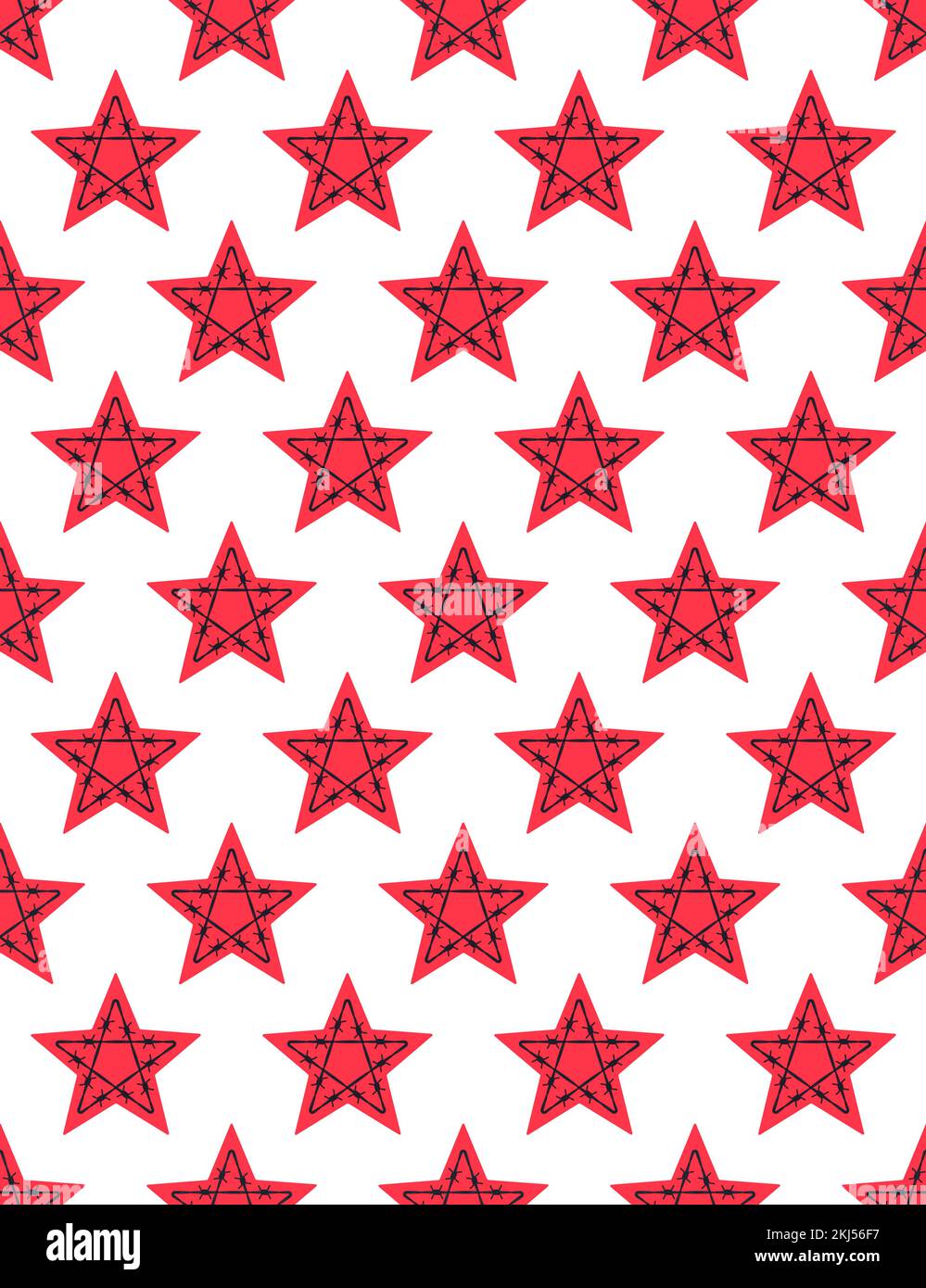 Seamless pattern of an abstract barbed wire red five-pointed star Stock Vector