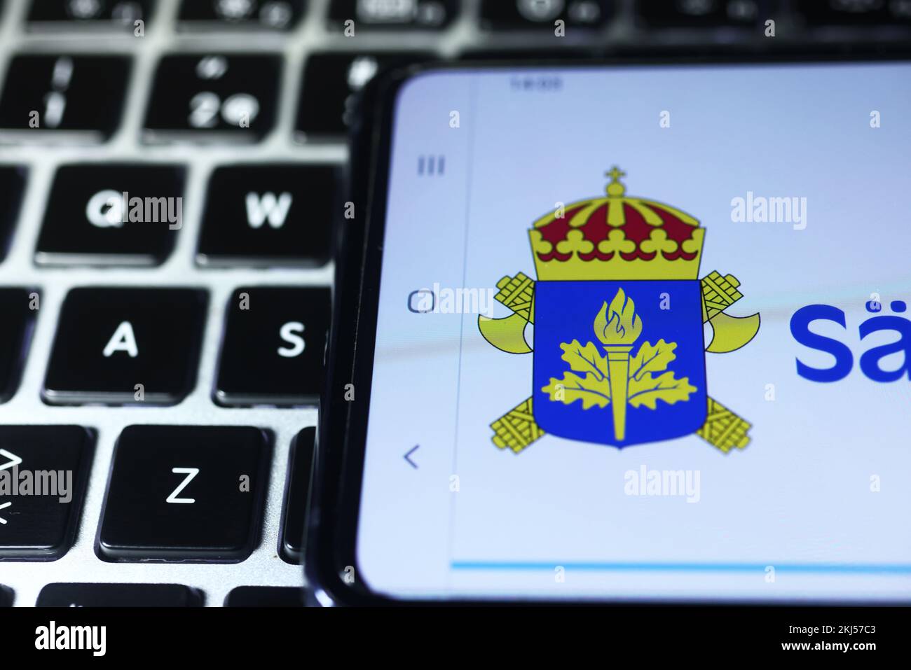 The Swedish Security Service (Swedish: Säkerhetspolisen, SÄPO, is a Swedish government agency organised under the Ministry of Justice. In the picture: The Swedish Security Service logotype on a screen. Stock Photo