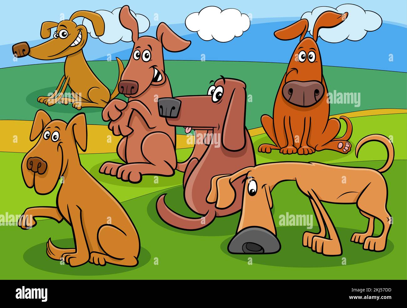 Cartoon illustration of funny dogs animal characters group outdoor ...