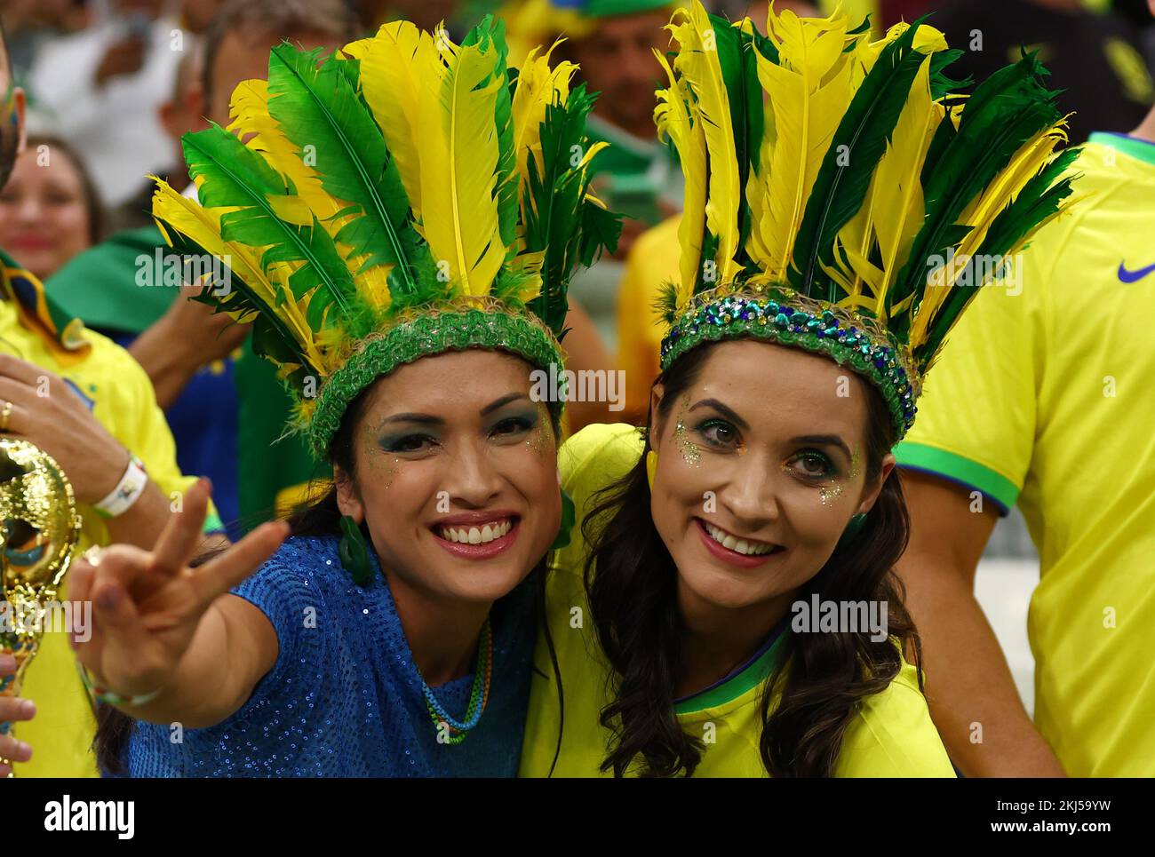 Doha, Qatar, 24th November 2022.  Brazil fans before the FIFA World Cup 2022 match at Lusail Stadium, Doha. Picture credit should read: David Klein / Sportimage Credit: Sportimage/Alamy Live News Stock Photo