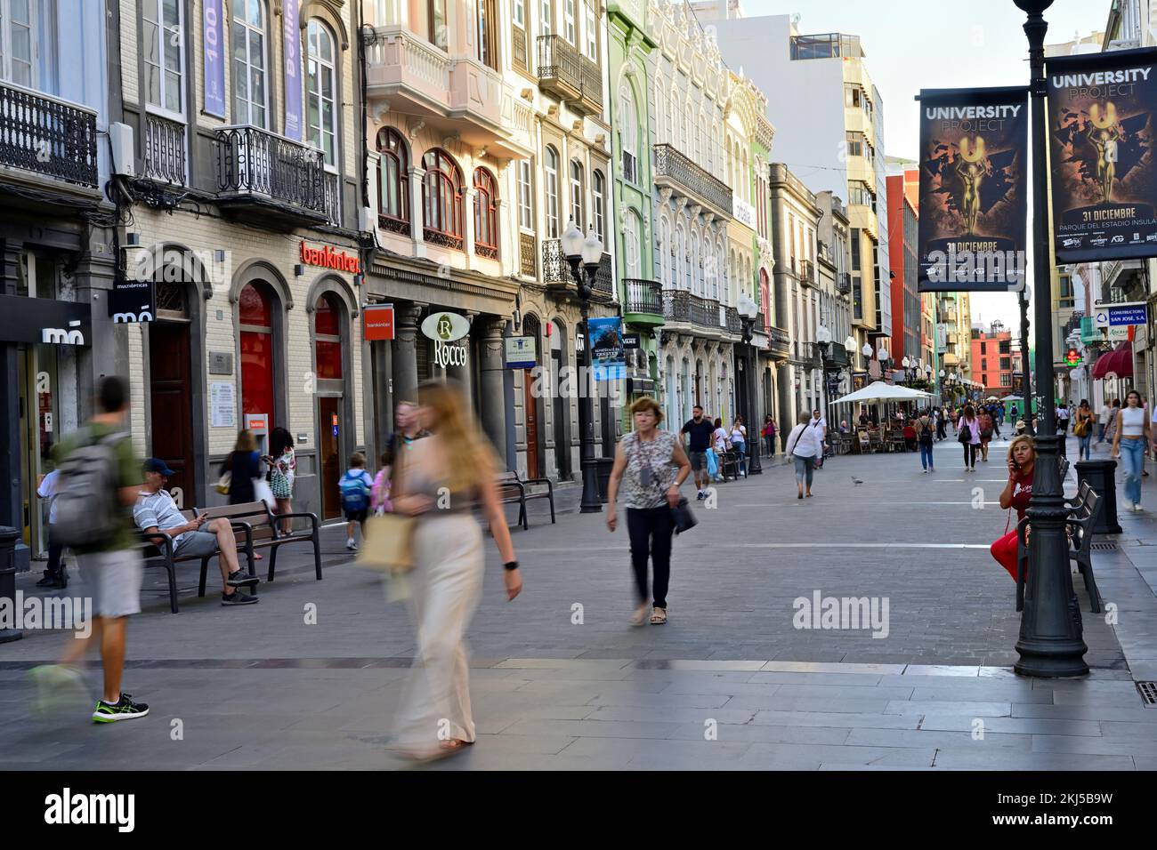 Pedestrianized shopping street of  Calle Triana, Las Palmas, Gran Canaria Stock Photo