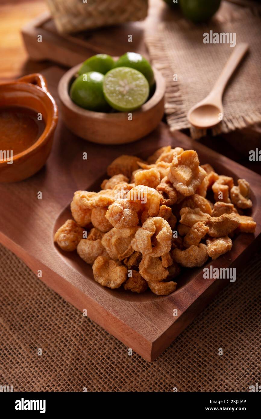 Chicharrones. Deep fried pork rinds, crispy pork skin pieces