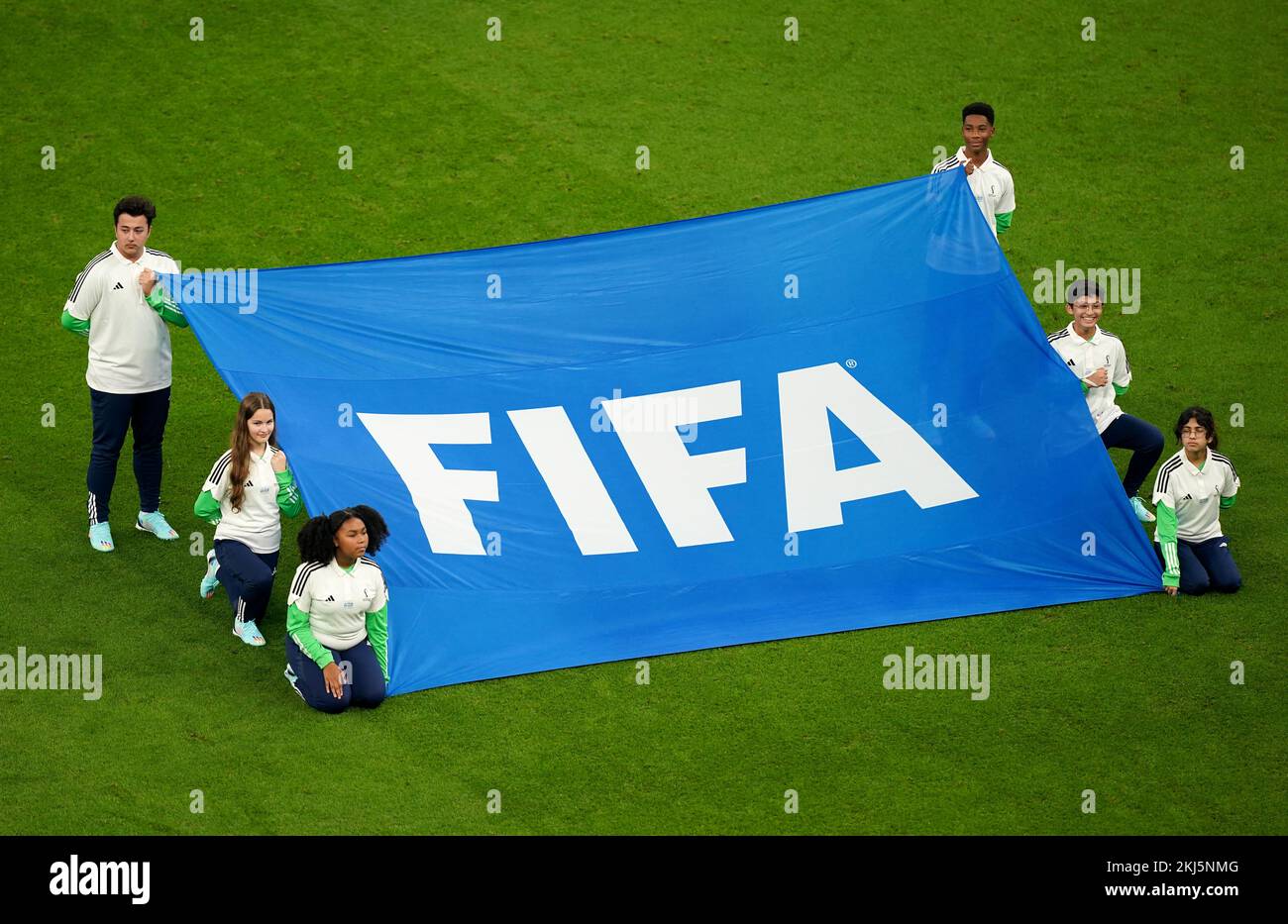 General view of Fifa branding ahead of the FIFA World Cup Group G match at the Lusail Stadium, Lusail, Qatar. Picture date: Thursday November 24, 2022. Stock Photo