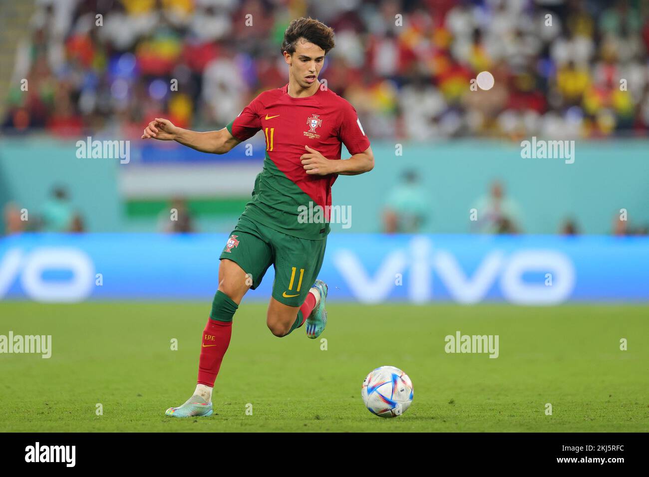 Doha, Qatar. 24th Nov, 2022. Joao Felix of Portugal dribbles the ball during the FIFA World Cup Qatar 2022 match between Portugal and Ghana at Stadium 974, Doha, Qatar on 24 November 2022. Photo by Peter Dovgan. Editorial use only, license required for commercial use. No use in betting, games or a single club/league/player publications. Credit: UK Sports Pics Ltd/Alamy Live News Stock Photo