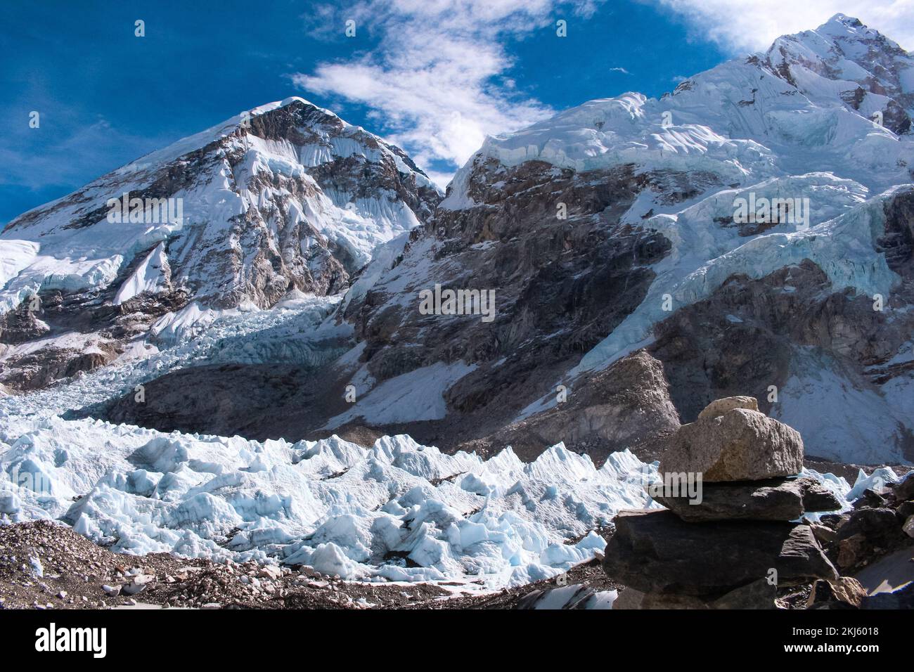Khumbu Glacier, Mt. Everest, Mt. Muptse, Mt. Lhotse seen from Everest
