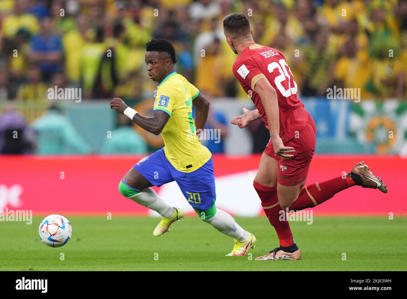 Vinicius Junior of Brazil during the FIFA World Cup Qatar 2022 match, Group G, between Brazil and Serbia played at Lusail Stadium on Nov 24, 2022 in Lusail, Qatar. (Photo by Bagu Blanco / PRESSIN) Credit: PRESSINPHOTO SPORTS AGENCY/Alamy Live News Stock Photo