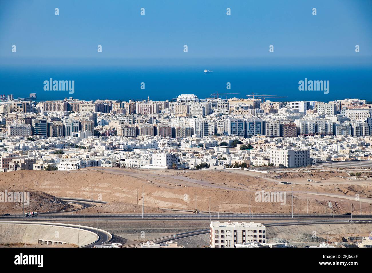 Muscat Oman Landscape and City with Desert, Fort and Ocean Stock Photo