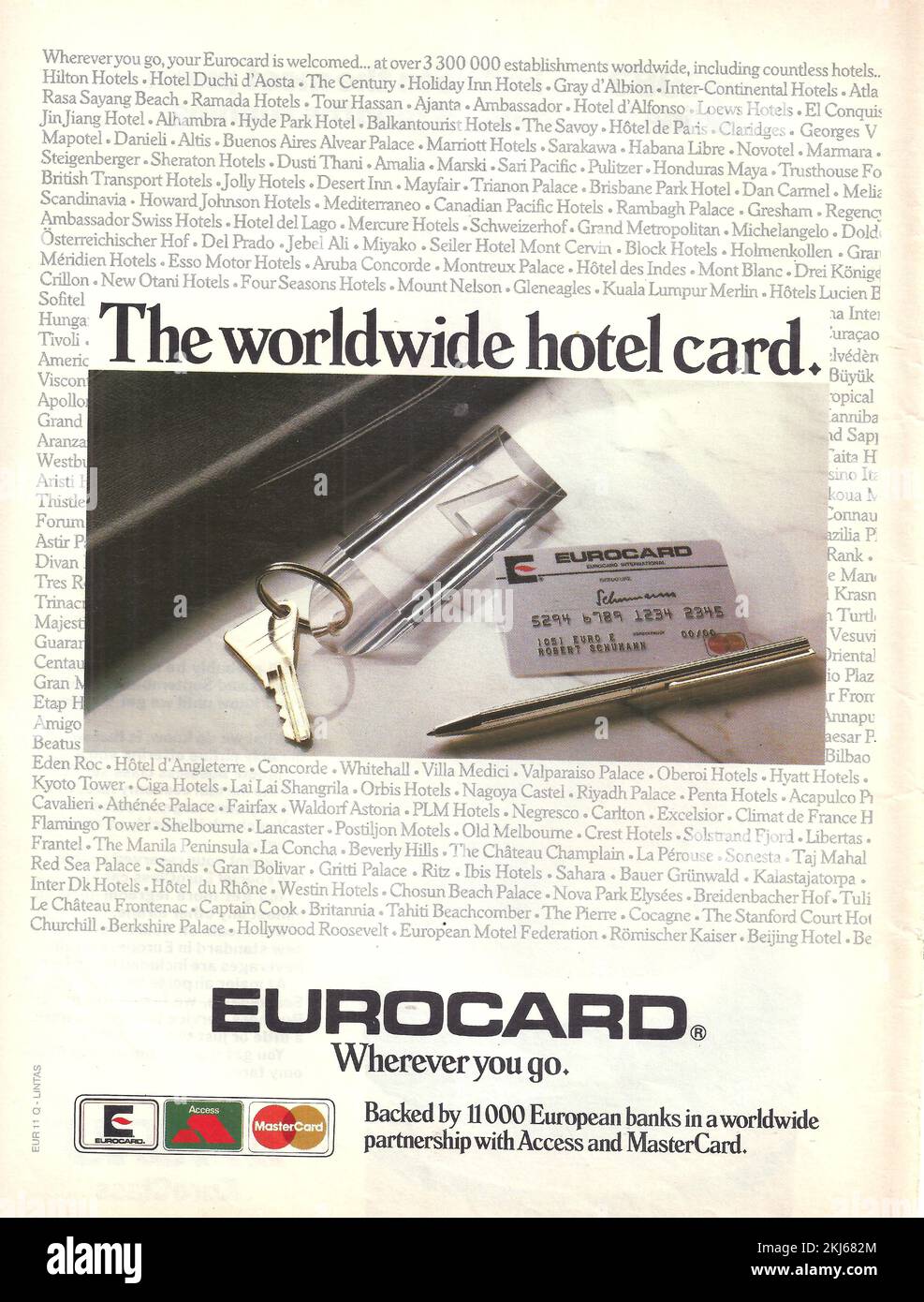 Eurocard credit card vintage advertisement Eurocars advert Stock Photo