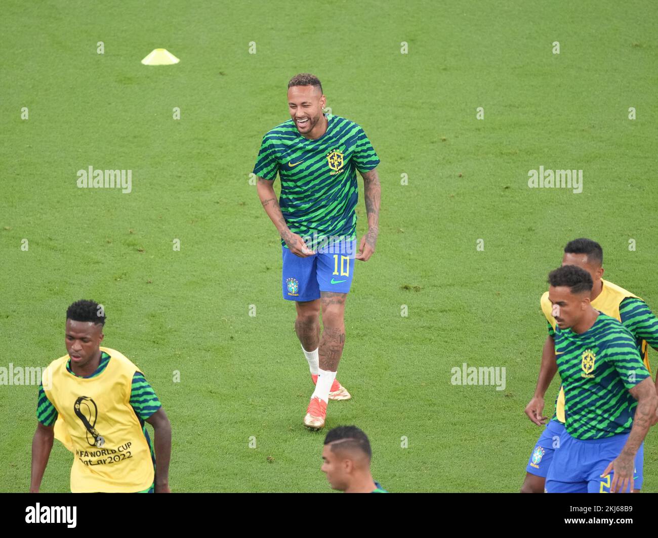 Lusail, Qatar. 24th Nov, 2022. Neymar (Top) of Brazil warms up before the Group G match between Brazil and Serbia at the 2022 FIFA World Cup at Lusail Stadium in Lusail, Qatar, Nov. 24, 2022. Credit: Ding Xu/Xinhua/Alamy Live News Stock Photo