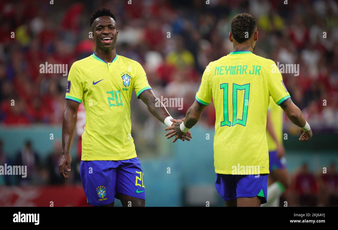 Brazilian Vinicius Junior and Brazilian Neymar pictured during a soccer game between Brazil and Serbia, in Group G of the FIFA 2022 World Cup in Lusail, State of Qatar on Thursday 24 November 2022. BELGA PHOTO VIRGINIE LEFOUR Credit: Belga News Agency/Alamy Live News Stock Photo