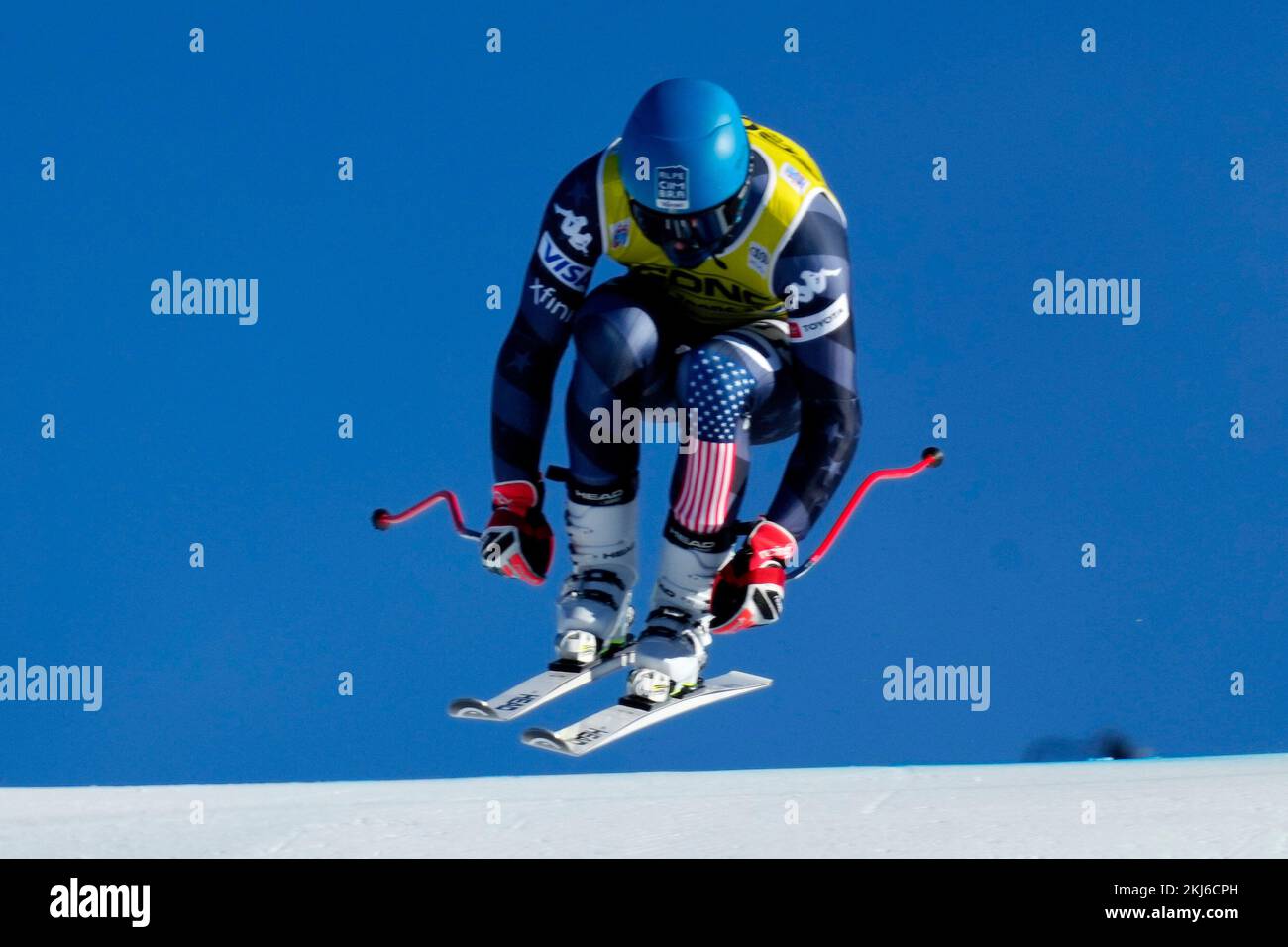 November 24, 2022, Lake Louise, AB, CANADA Ryan Cochrane-Siegle, of the United States, skis down the hill during practice runs for the FIS Alpine Skiing World Cup, in Lake Louise, Alta., Thursday,