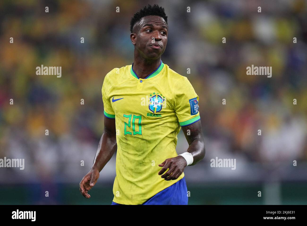 Vinicius Junior of Brazil during the FIFA World Cup Qatar 2022 match, Group G, between Brazil and Serbia played at Lusail Stadium on Nov 24, 2022 in Lusail, Qatar. (Photo by Bagu Blanco / PRESSIN) Credit: PRESSINPHOTO SPORTS AGENCY/Alamy Live News Stock Photo