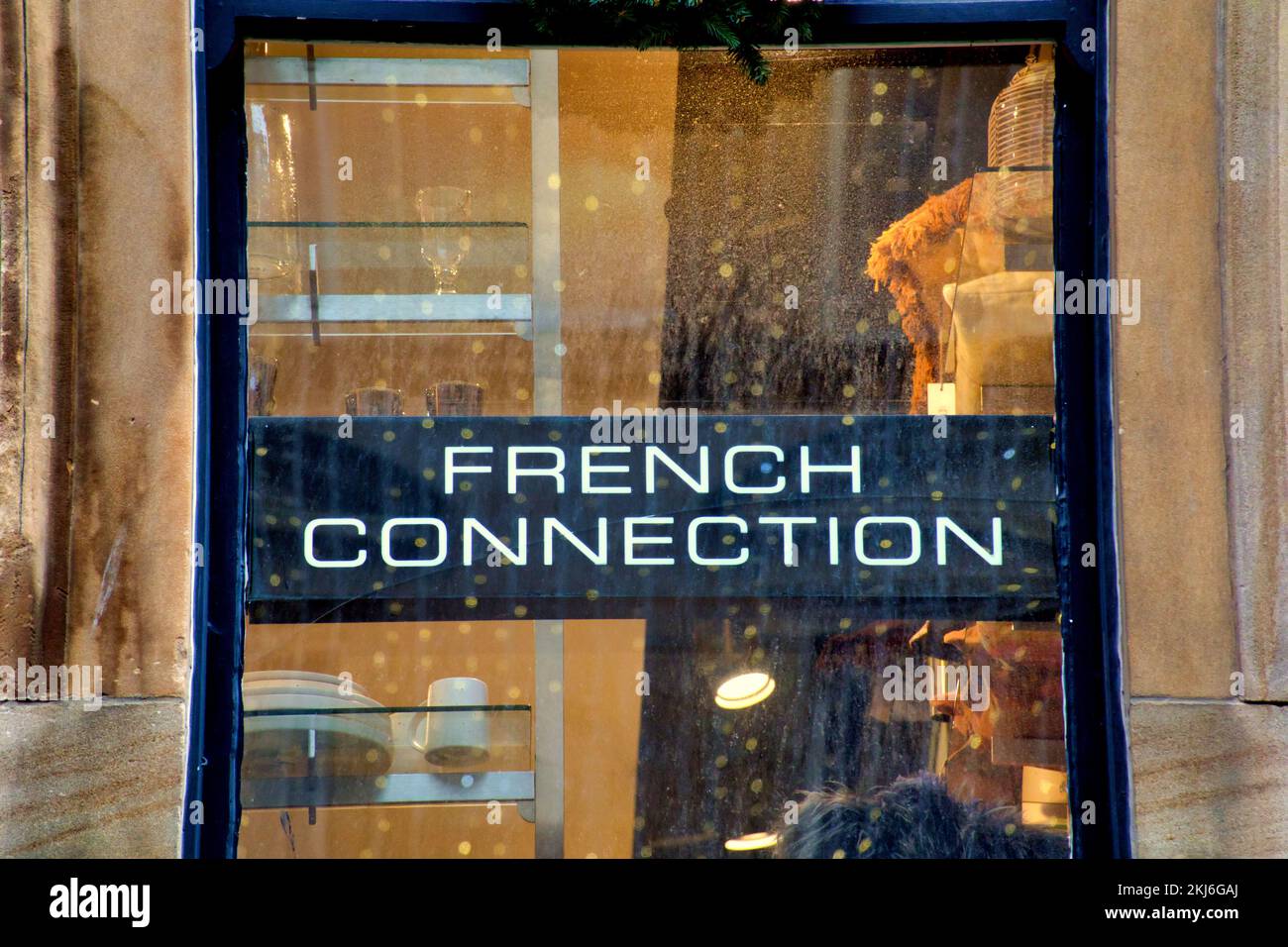 French connection sign inwindow of  princes square Glasgow, Scotland, UK Stock Photo