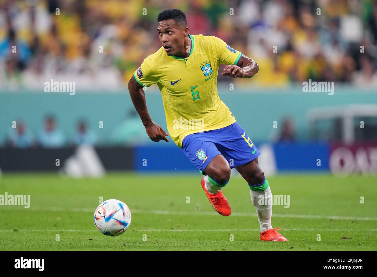 Alex Sandro of Brazil during the FIFA World Cup Qatar 2022 match, Group G, between Brazil and Serbia played at Lusail Stadium on Nov 24, 2022 in Lusail, Qatar. (Photo by Bagu Blanco / PRESSIN) Credit: PRESSINPHOTO SPORTS AGENCY/Alamy Live News Stock Photo