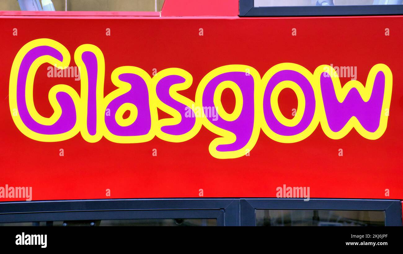 Glasgow city sightseeing bus sign close up Stock Photo