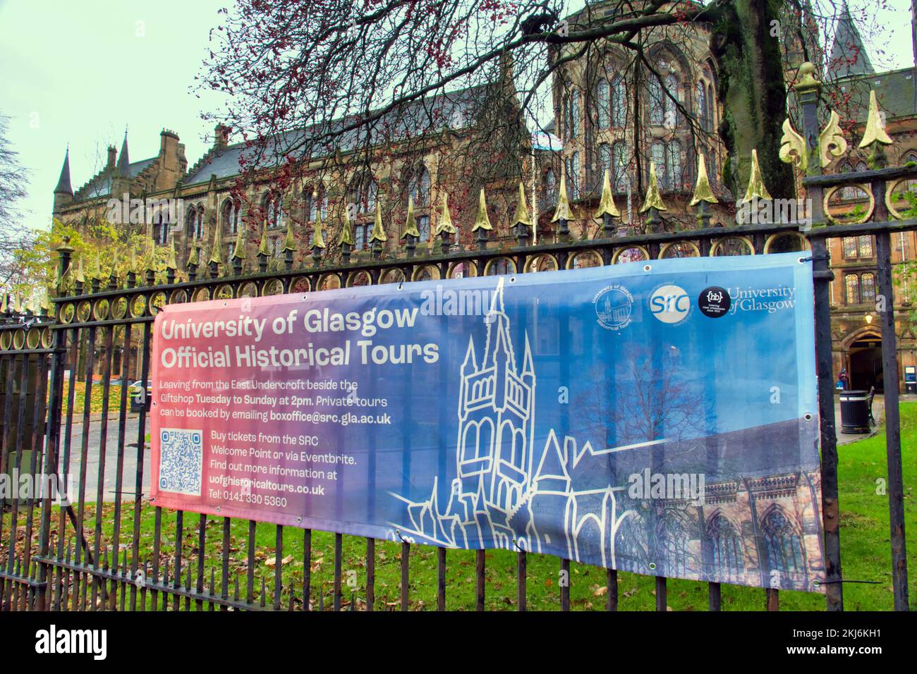 Glasgow university sign official historical tours Stock Photo Alamy