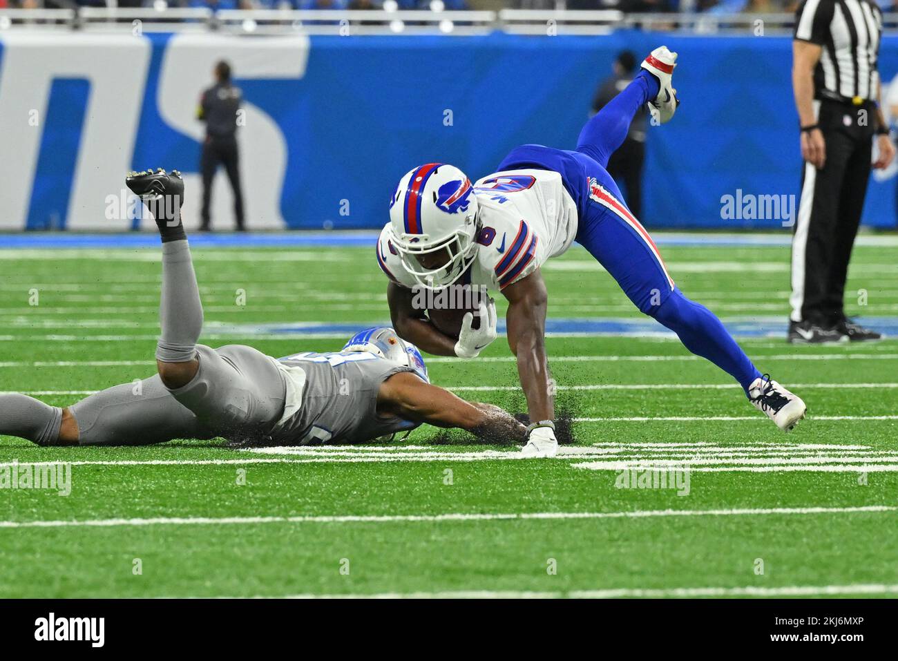 DETROIT, MI - NOVEMBER 24: Buffalo Bills WR Gabe Davis (13) before the game  between Buffalo Bills and Detroit Lions on November 24, 2022 in Detroit, MI  (Photo by Allan Dranberg/CSM Stock Photo - Alamy