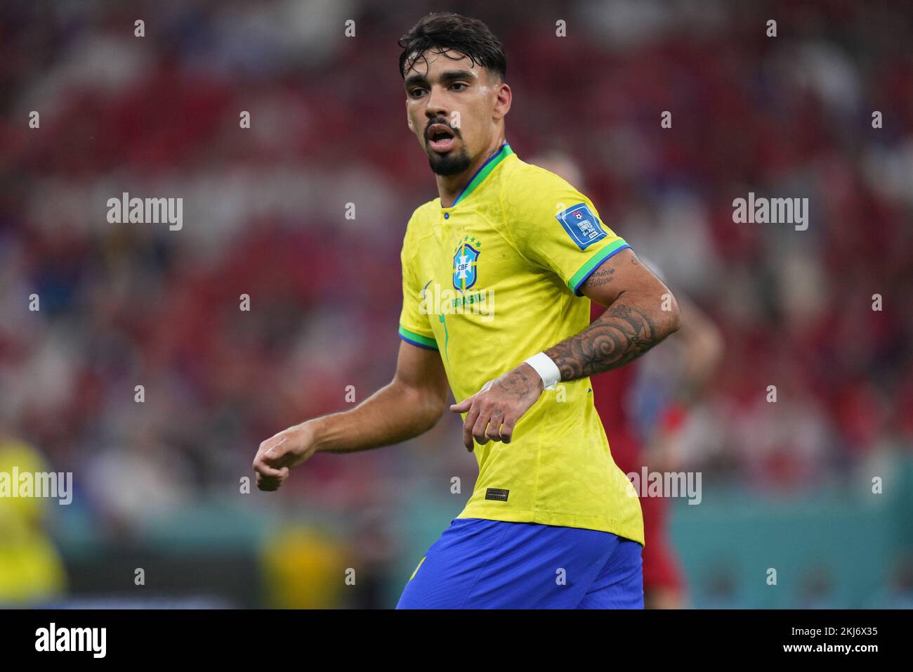 Lucas Paqueta of Brazil during the FIFA World Cup Qatar 2022 match, Group G, between Brazil and Serbia played at Lusail Stadium on Nov 24, 2022 in Lusail, Qatar. (Photo by Bagu Blanco / PRESSIN) Credit: PRESSINPHOTO SPORTS AGENCY/Alamy Live News Stock Photo