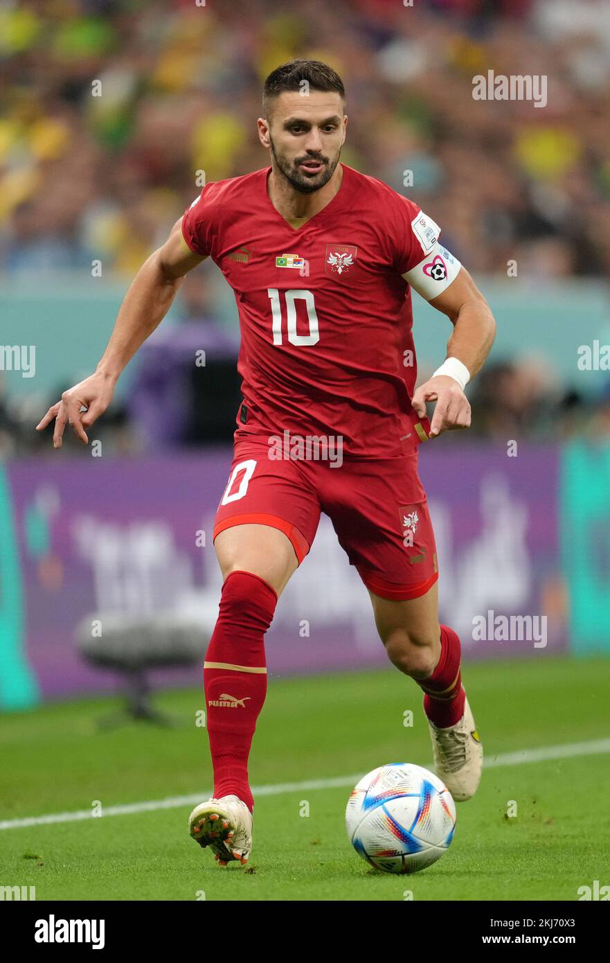 Serbia's Dusan Tadic during the FIFA World Cup Group G match at the Lusail Stadium in Lusail, Qatar. Picture date: Thursday November 24, 2022. Stock Photo