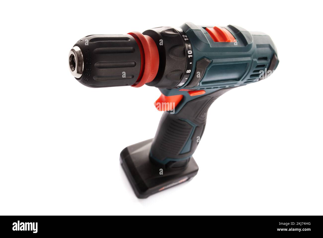 Cordless drill screwdriver isolated on white background. Professional tool Stock Photo