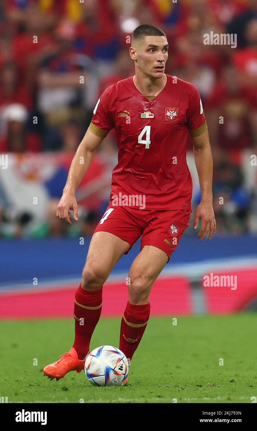 Doha, Qatar, 24th November 2022. Nikola Milenkovic of Serbia  during the FIFA World Cup 2022 match at Lusail Stadium, Doha. Picture credit should read: David Klein / Sportimage Credit: Sportimage/Alamy Live News Stock Photo