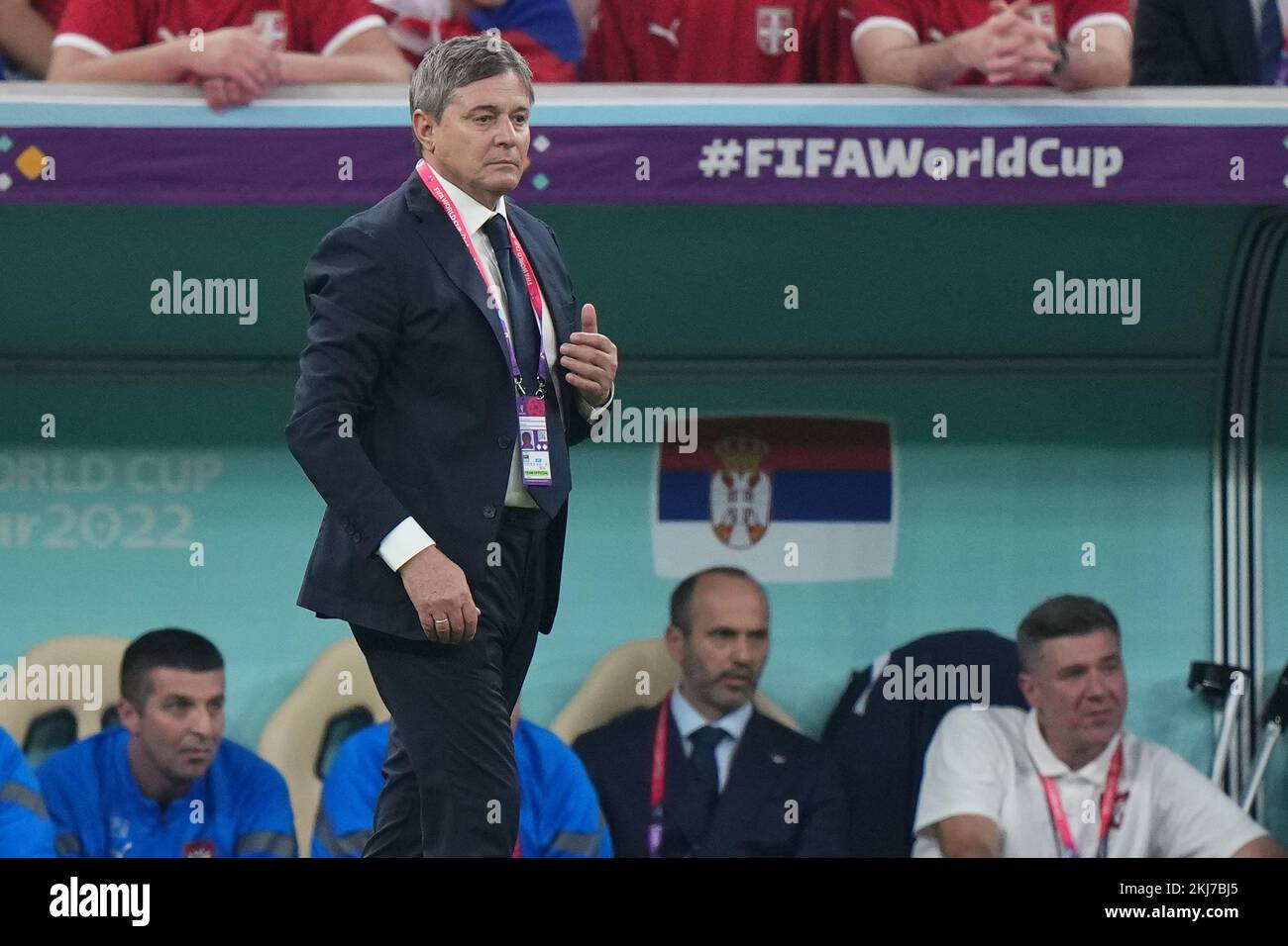 Servia head coach Dragan Stojkovic during the FIFA World Cup Qatar 2022 match, Group G, between Brazil and Serbia played at Lusail Stadium on Nov 24, 2022 in Lusail, Qatar. (Photo by Bagu Blanco / PRESSIN) Credit: PRESSINPHOTO SPORTS AGENCY/Alamy Live News Stock Photo