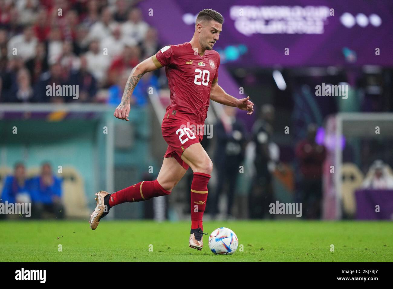 Sergej Milinkovic-Savic of Serbia during the FIFA World Cup Qatar 2022 match, Group G, between Brazil and Serbia played at Lusail Stadium on Nov 24, 2022 in Lusail, Qatar. (Photo by Bagu Blanco / PRESSIN) Credit: PRESSINPHOTO SPORTS AGENCY/Alamy Live News Stock Photo