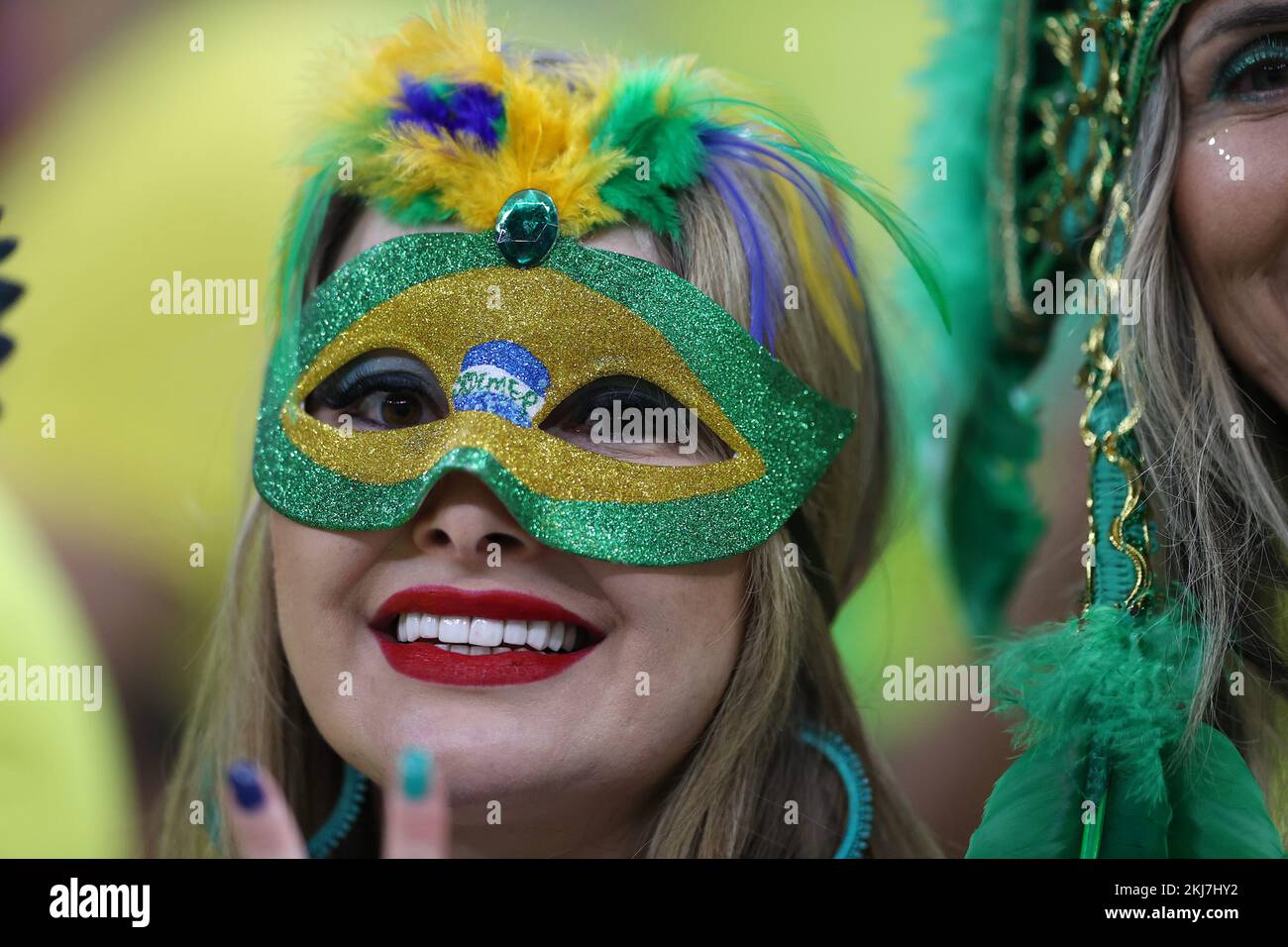 Lusail Iconic Stadium, Lusail, Qatar. 24th Nov, 2022. FIFA World Cup Football, Brazil versus Serbia; Brazil fans in fancy dress and masks Credit: Action Plus Sports/Alamy Live News Stock Photo