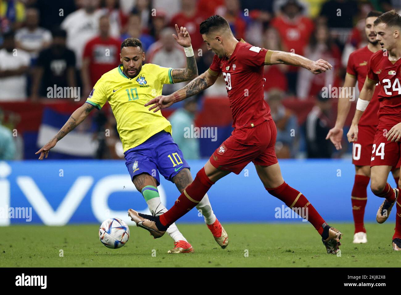 LUSAIL CITY - (l-r) Neymar of Brazil, Sergej Milinkovic-Savic of Serbia during the FIFA World Cup Qatar 2022 group G match between Brazil and Serbia at Lusail Stadium on November 24, 2022 in Lusail City, Qatar. AP | Dutch Height | MAURICE OF STONE Credit: ANP/Alamy Live News Stock Photo