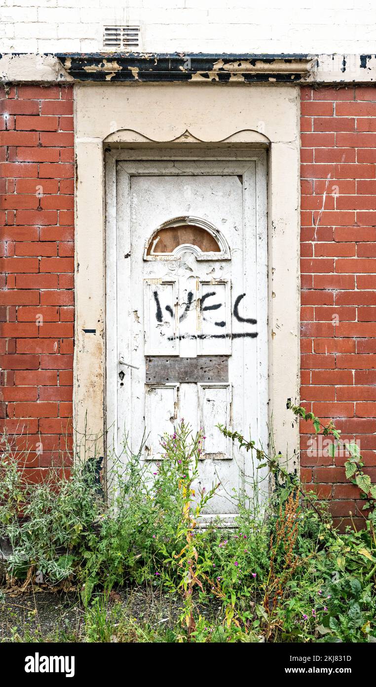 Front door of derelict house (demolished 2023) Stock Photo