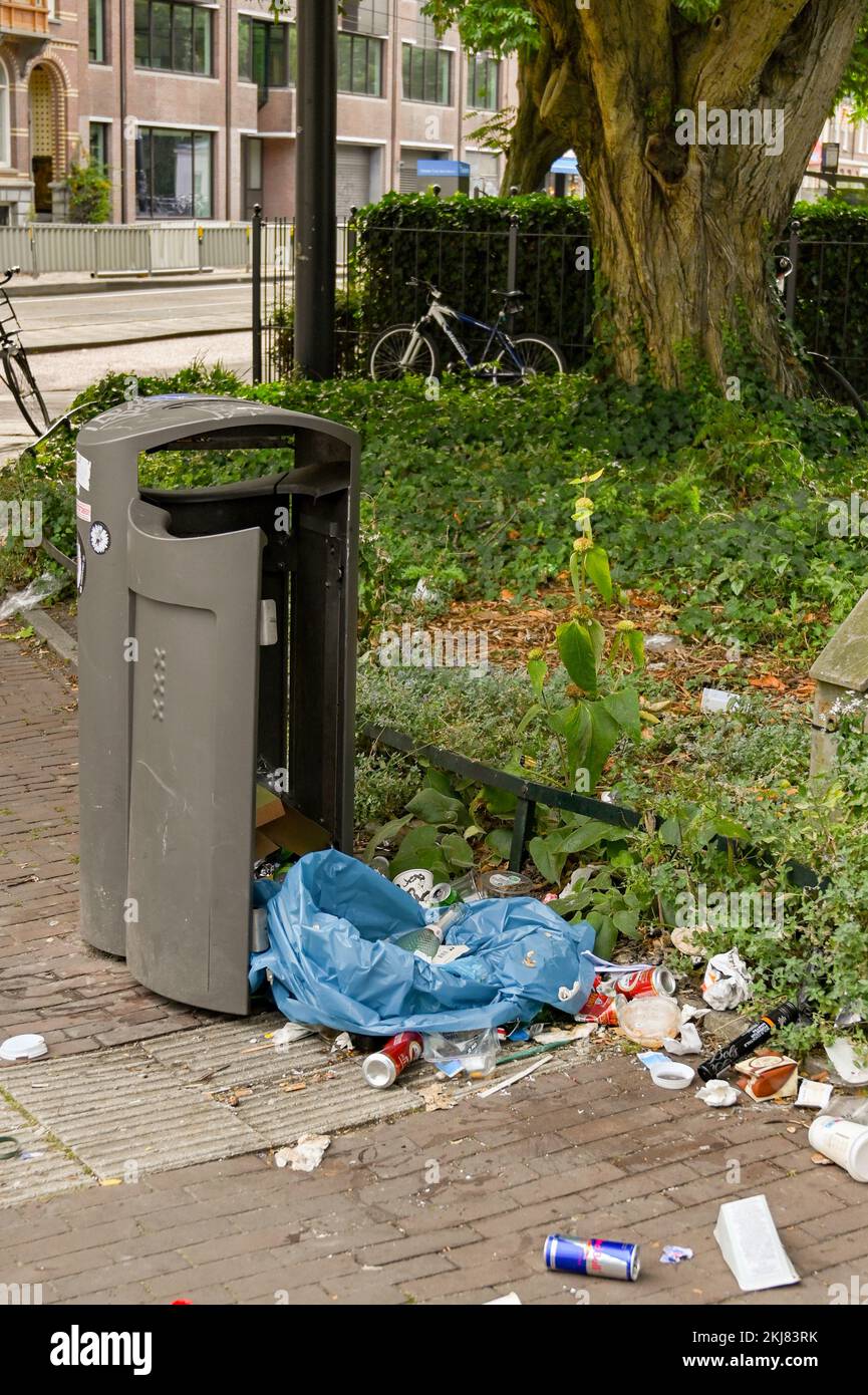 Amsterdam, Netherlands August 2022 Rubbish dumped next to a waste