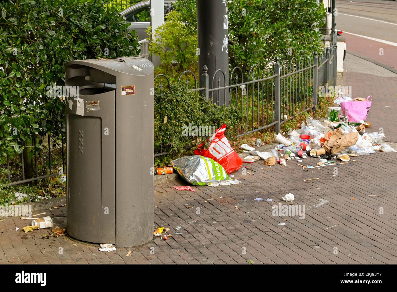 Amsterdam, Netherlands August 2022 Rubbish dumped next to a waste
