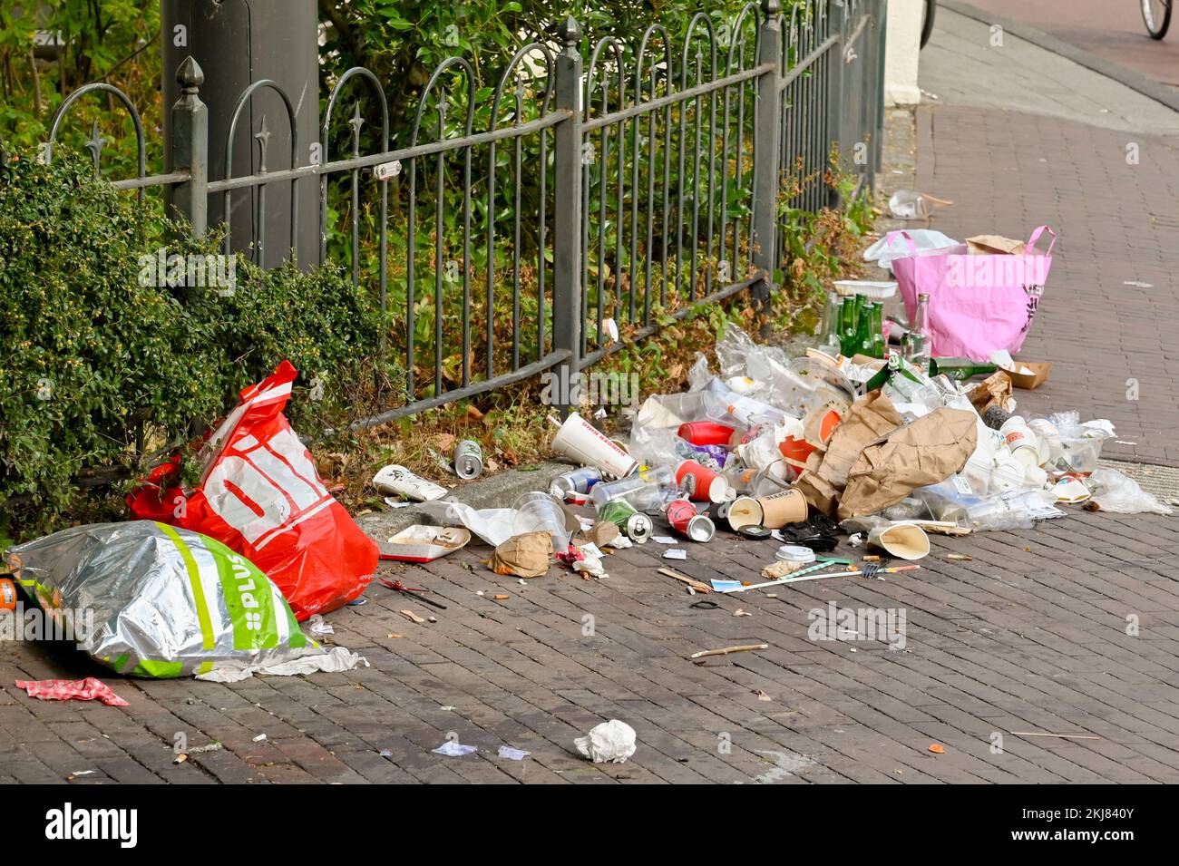Amsterdam, Netherlands August 2022 Rubbish dumped next to a waste