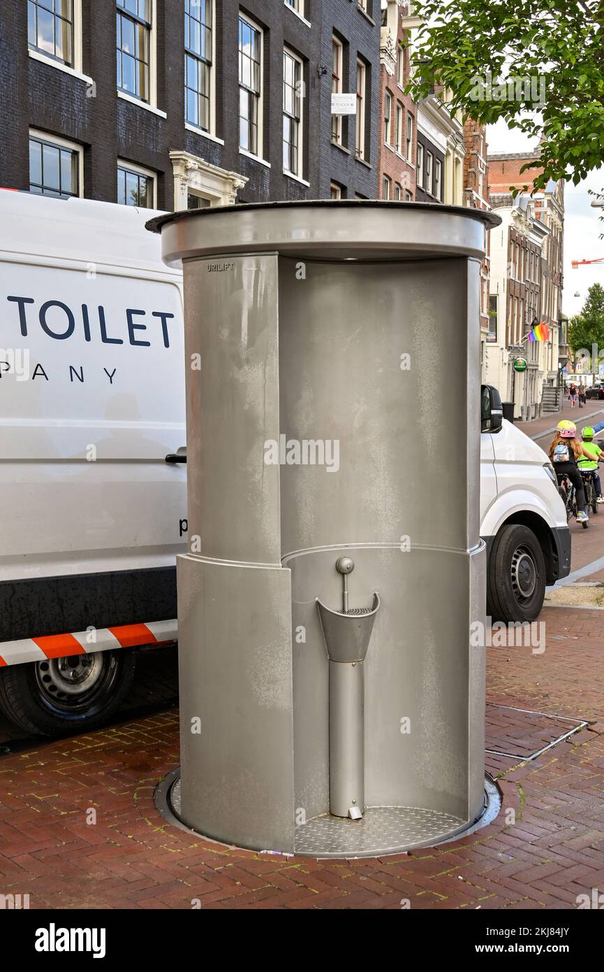 Amsterdam, Netherlands August 2022 Open male urinal toilet on the