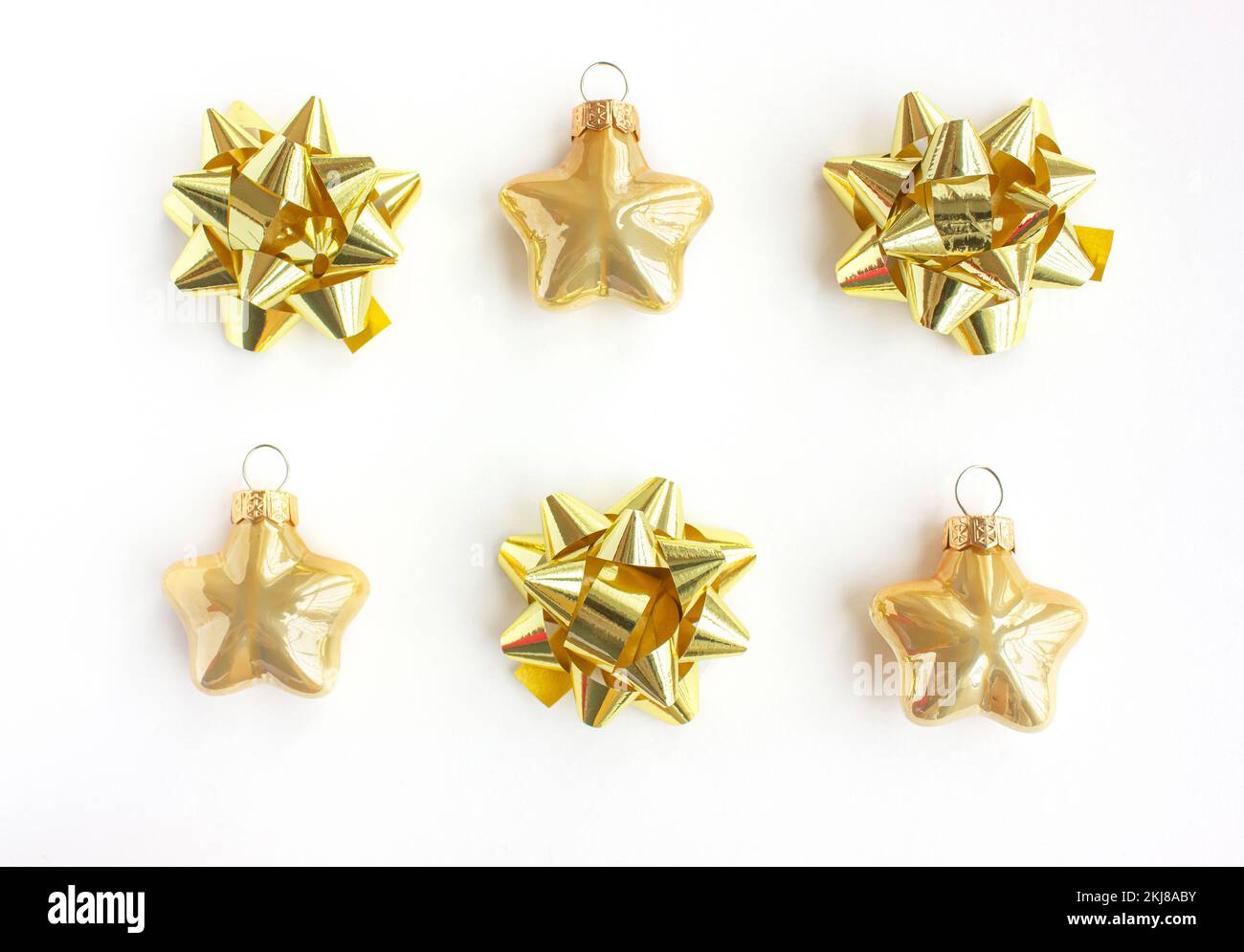 Christmas composition. Christmas silver decorations on white background. Flat lay, top view Stock Photo
