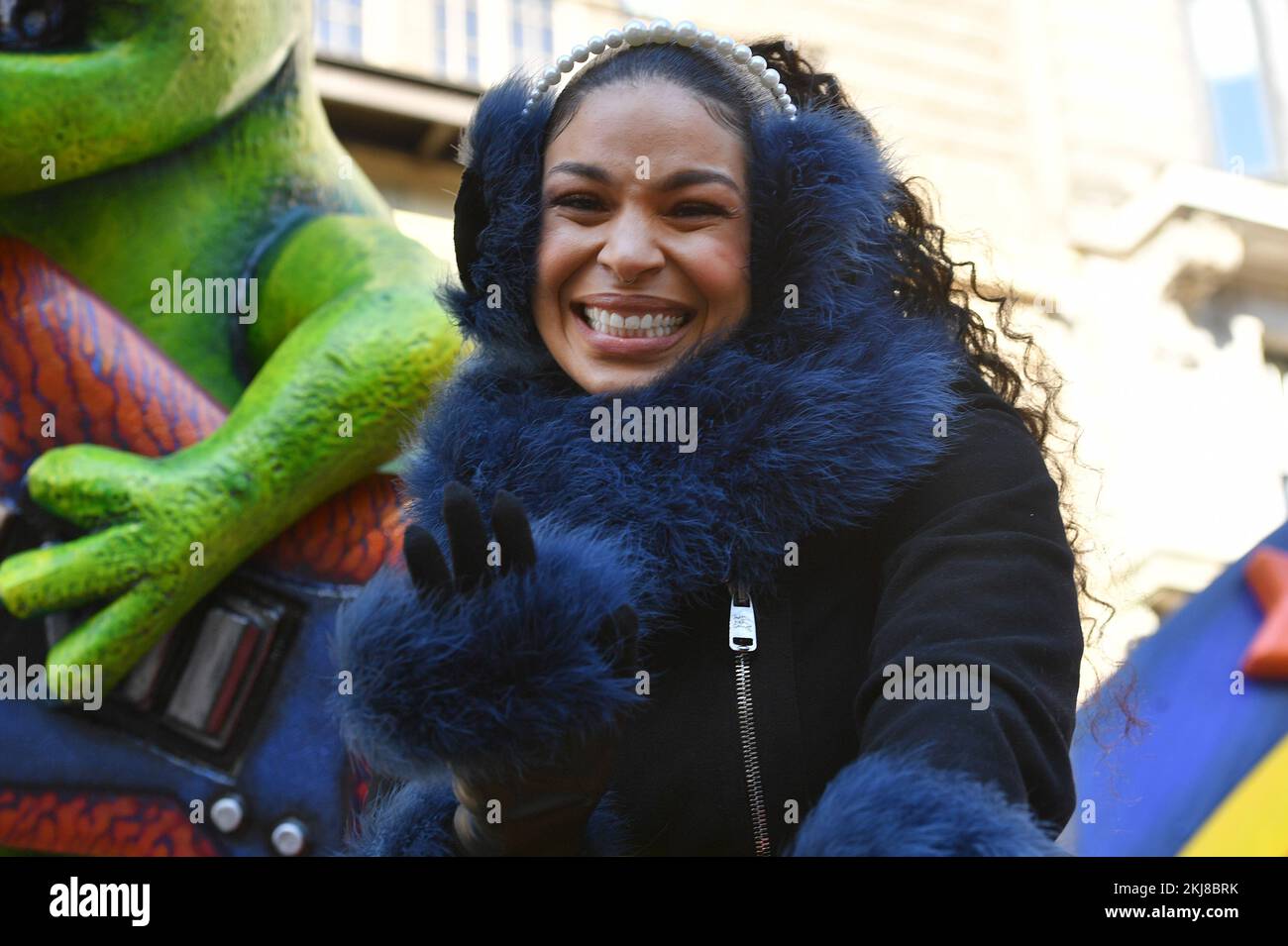Float Singer Singer Jordan Sparks rides atop a float down Central Park West during ...