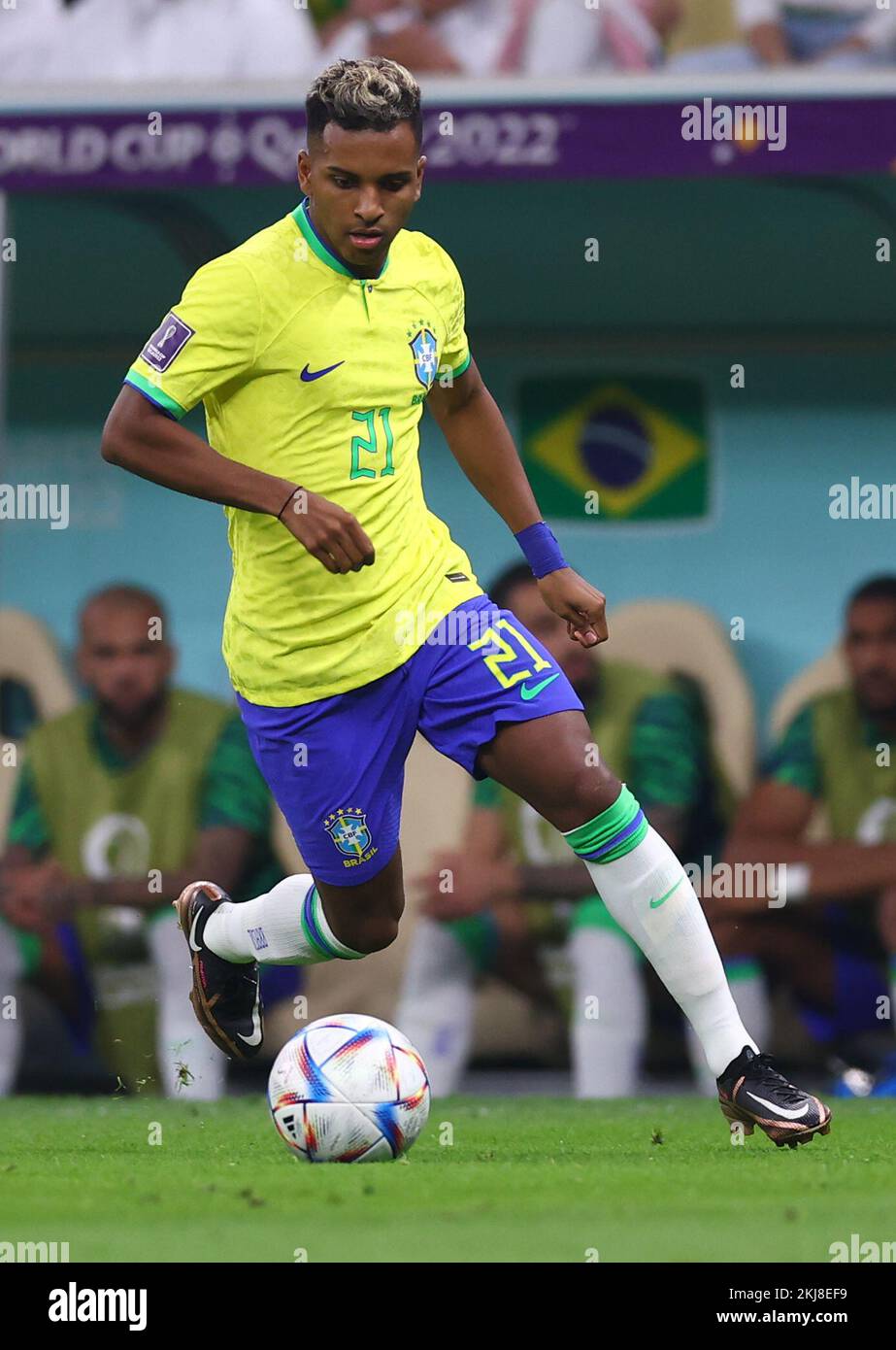 Doha, Qatar, 24th November 2022.  Rodrygo of Brazil during the FIFA World Cup 2022 match at Lusail Stadium, Doha. Picture credit should read: David Klein / Sportimage Credit: Sportimage/Alamy Live News Stock Photo