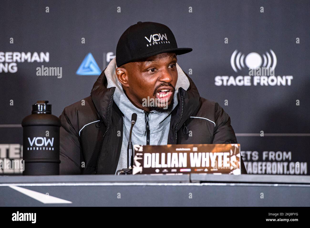 LONDON, UNITED KINGDOM. 24th Nov, 2022. Dillian Whyte during Whyte vs Franklin Press Conference at Royal Institute of British Architects, Florence Hall on Thursday, November 24, 2022 in LONDON (Editorial use only, license required for commercial use. No use in betting, games or a single club/league/player publications.) Credit: Taka G Wu/Alamy Live News Stock Photo