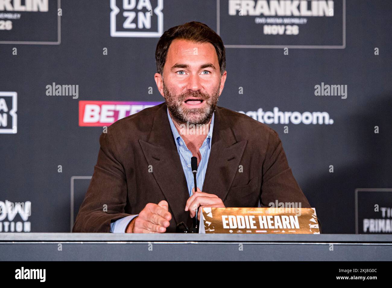 LONDON, UNITED KINGDOM. 24th Nov, 2022. Eddie Hearn during Whyte vs Franklin Press Conference at Royal Institute of British Architects, Florence Hall on Thursday, November 24, 2022 in LONDON (Editorial use only, license required for commercial use. No use in betting, games or a single club/league/player publications.) Credit: Taka G Wu/Alamy Live News Stock Photo