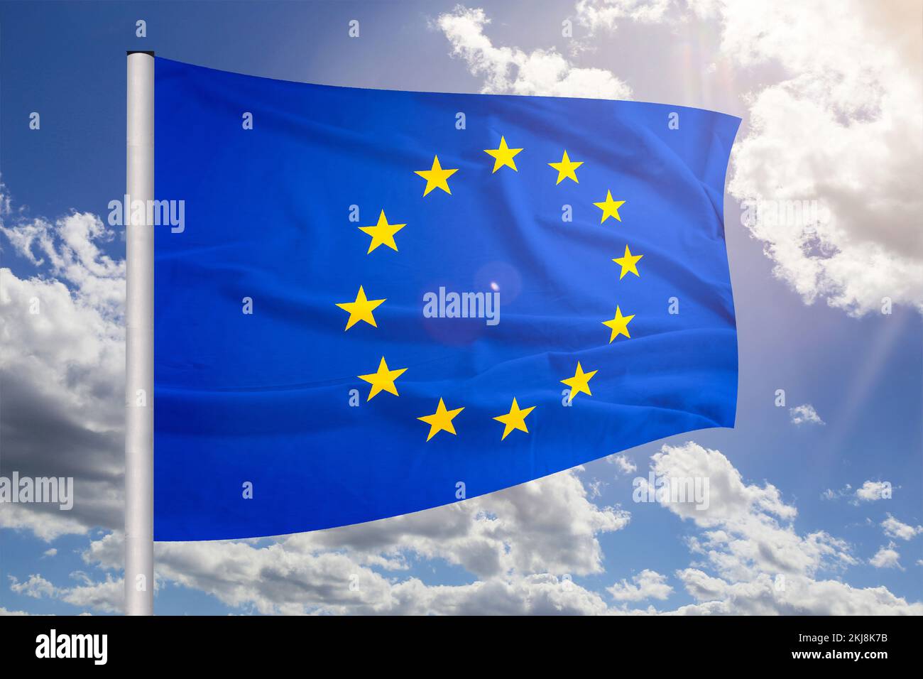 Flag of the European Union in front of a blue blue sky Stock Photo - Alamy