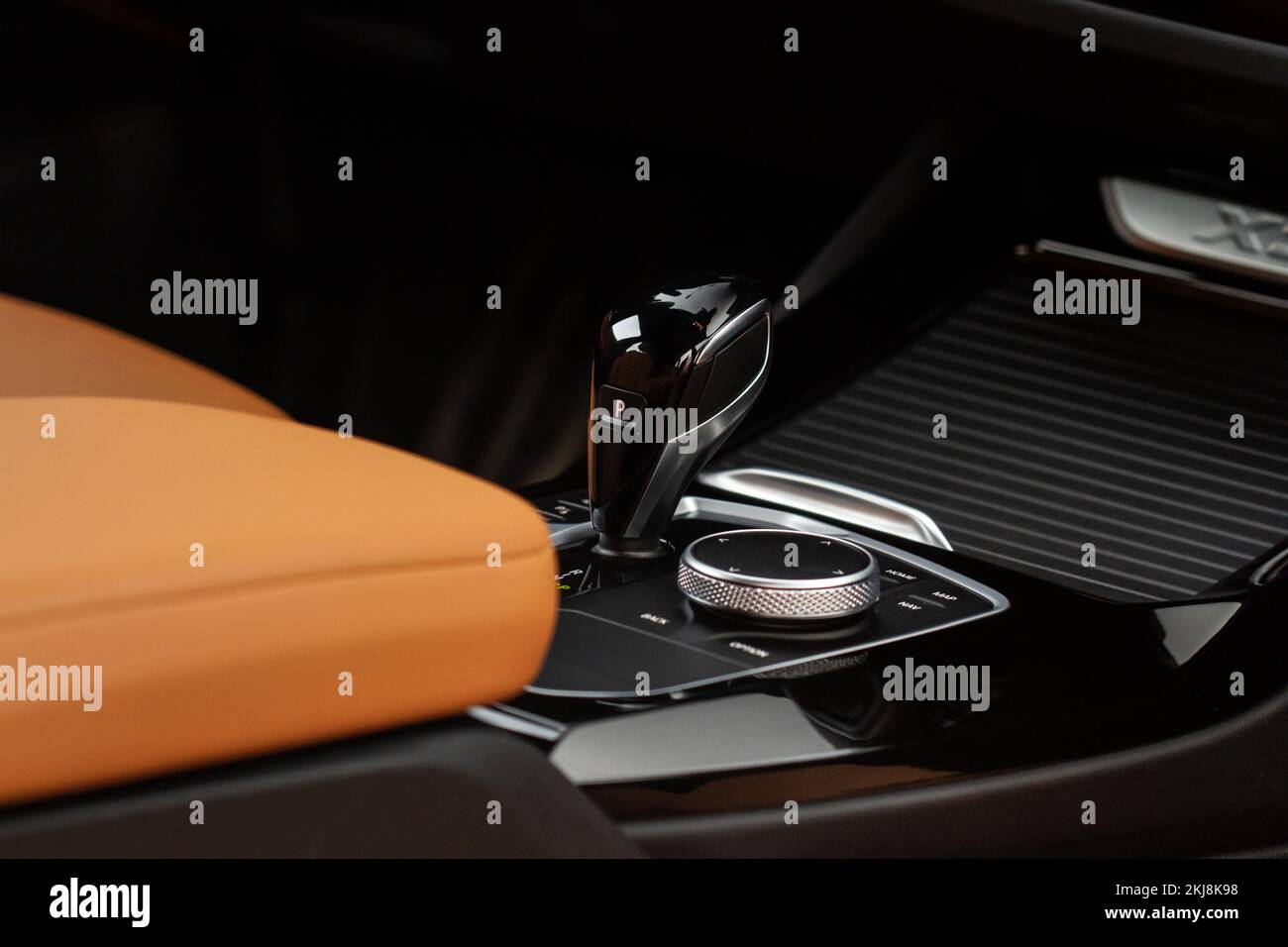 Modern automatic gearbox. Close up of the gearbox transmission handle