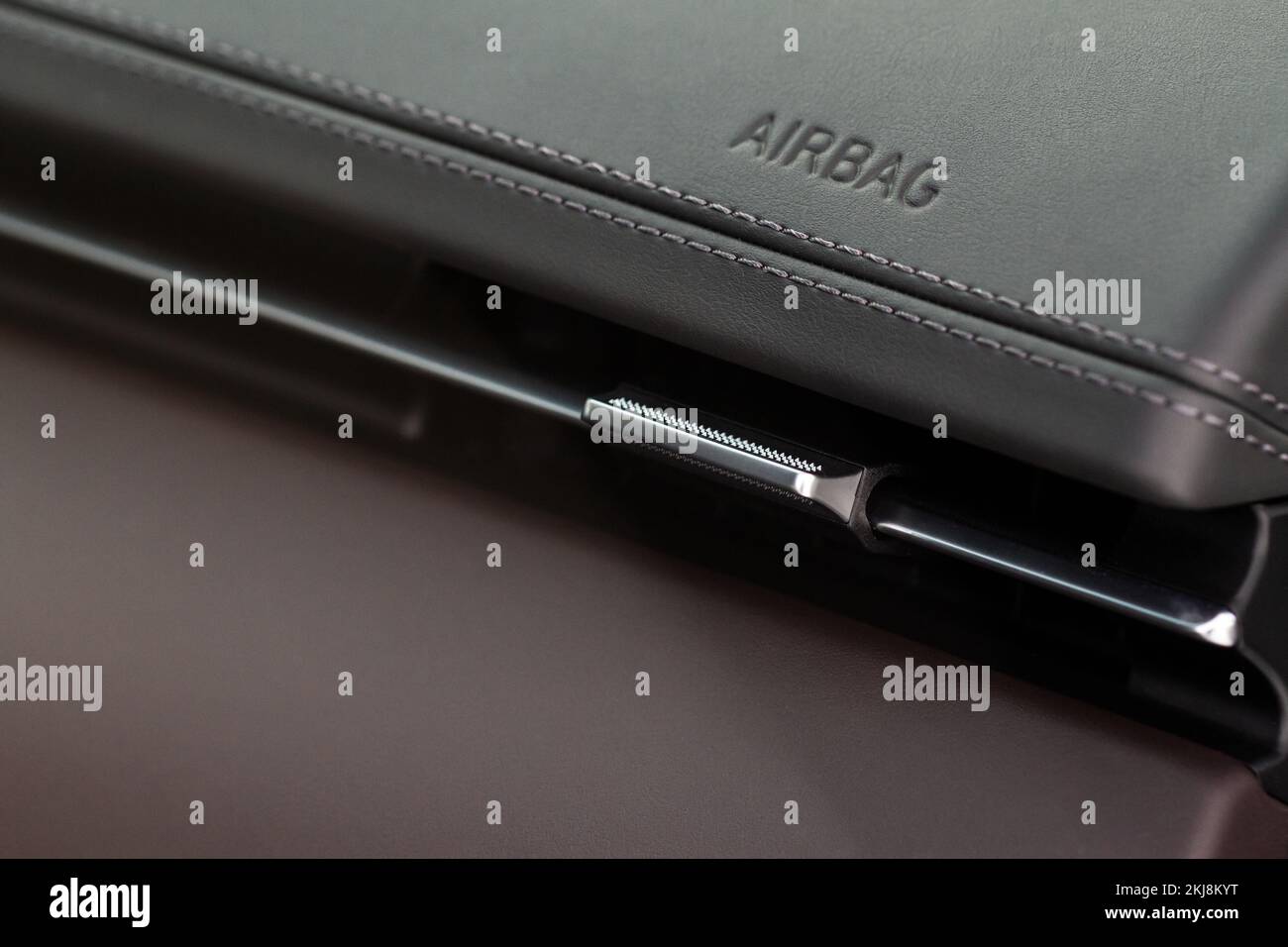 Safety airbag sign on car. Car airbag closeup. Airbag safety system