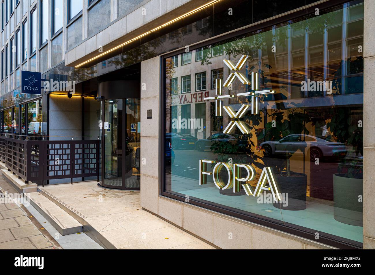 Fora London. Fora Flexible Office and CoWorking space Fitzrovia London. Flora Serviced Office Space at 42 Berners Street Fitzrovia London. Stock Photo