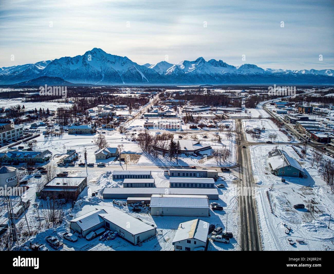 An aerial of downtown Palmer, Alaska Stock Photo Alamy