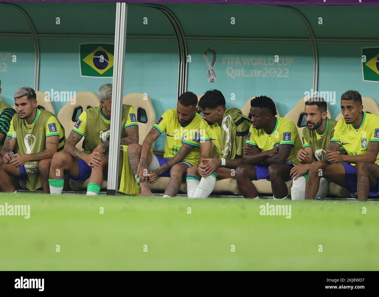 Lusail Iconic Stadium, Lusail, Qatar. 24th Nov, 2022. FIFA World Cup Football, Brazil versus Serbia; Brazil players looking at the injured Neymar of Brazil from the dugout Credit: Action Plus Sports/Alamy Live News Stock Photo