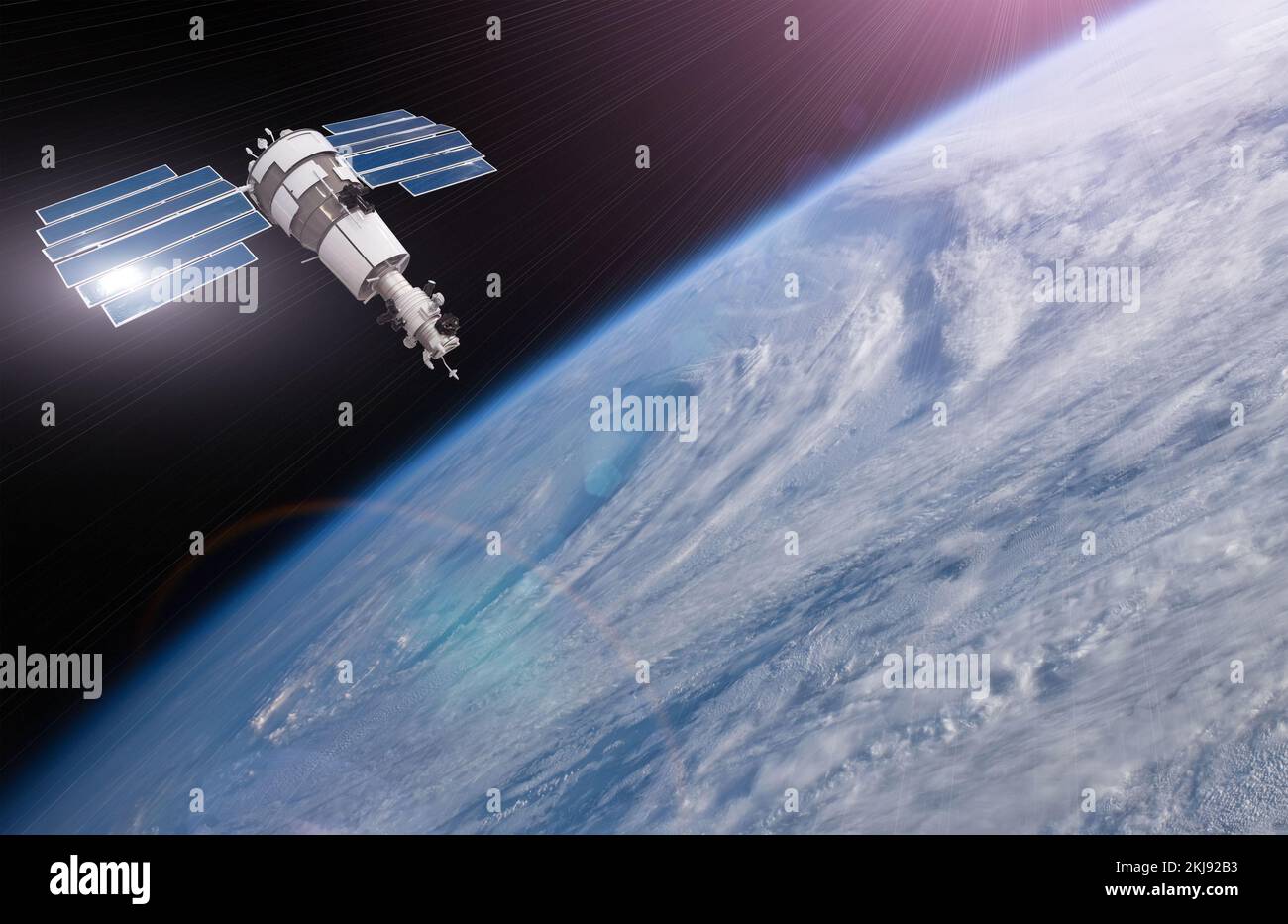 Satellite above the Earth makes measurements of the weather parameters 